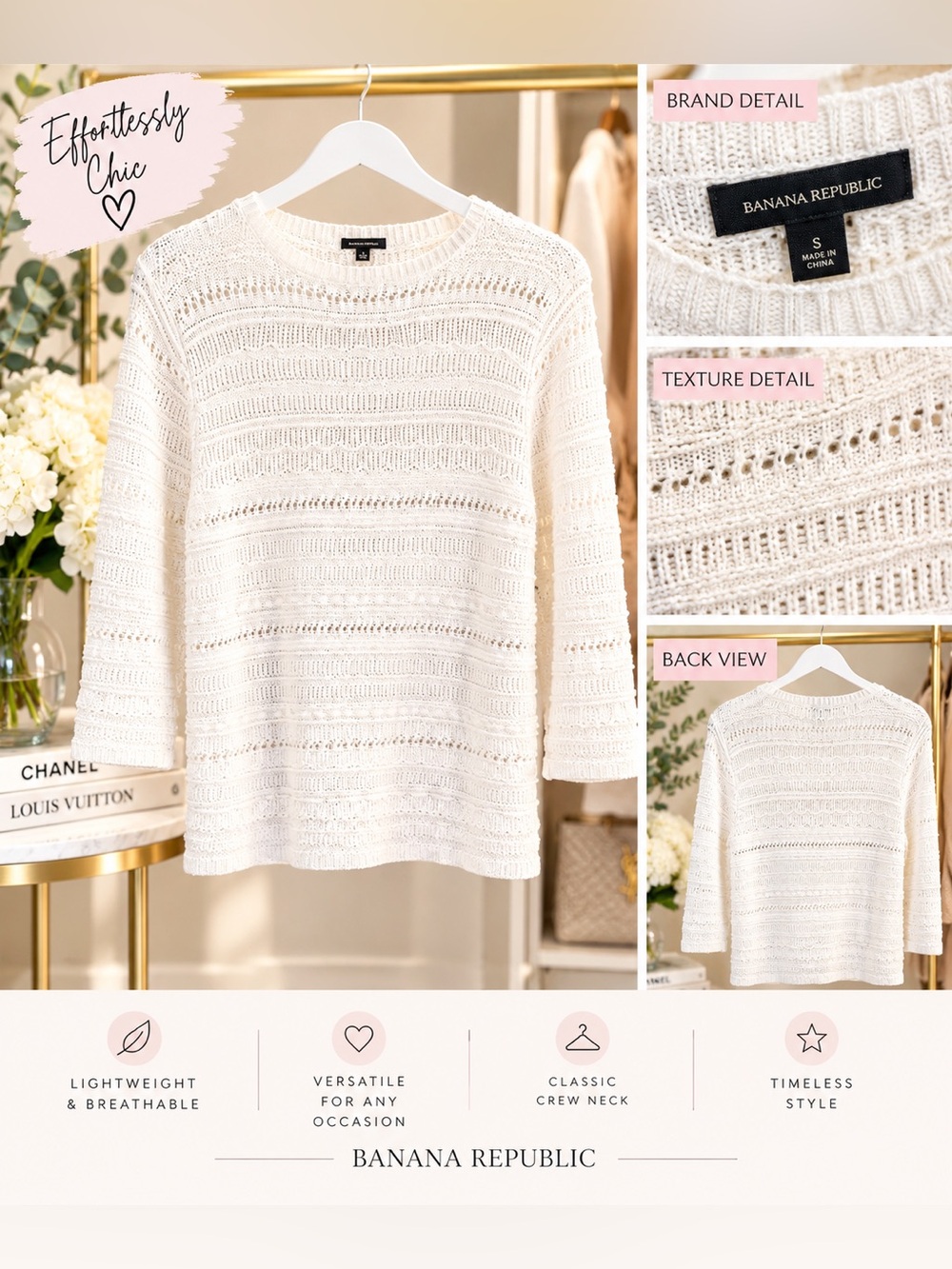 Banana Republic White Textured Open-Knit Sweater | S/P